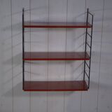 String modular designer shelf with 3 red shelves, 1960s - 1970s