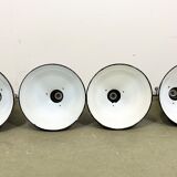 Set of 4 industrial bauhaus black enamel pendant lamps, 1960s