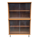 Scandinavian wooden display cabinet with sliding glass doors