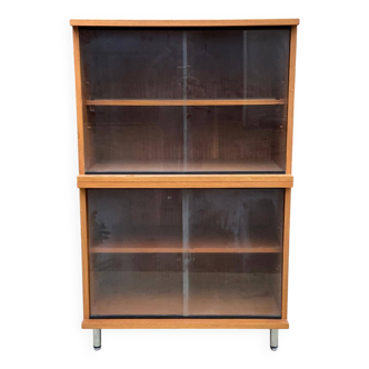 Scandinavian wooden display cabinet with sliding glass doors
