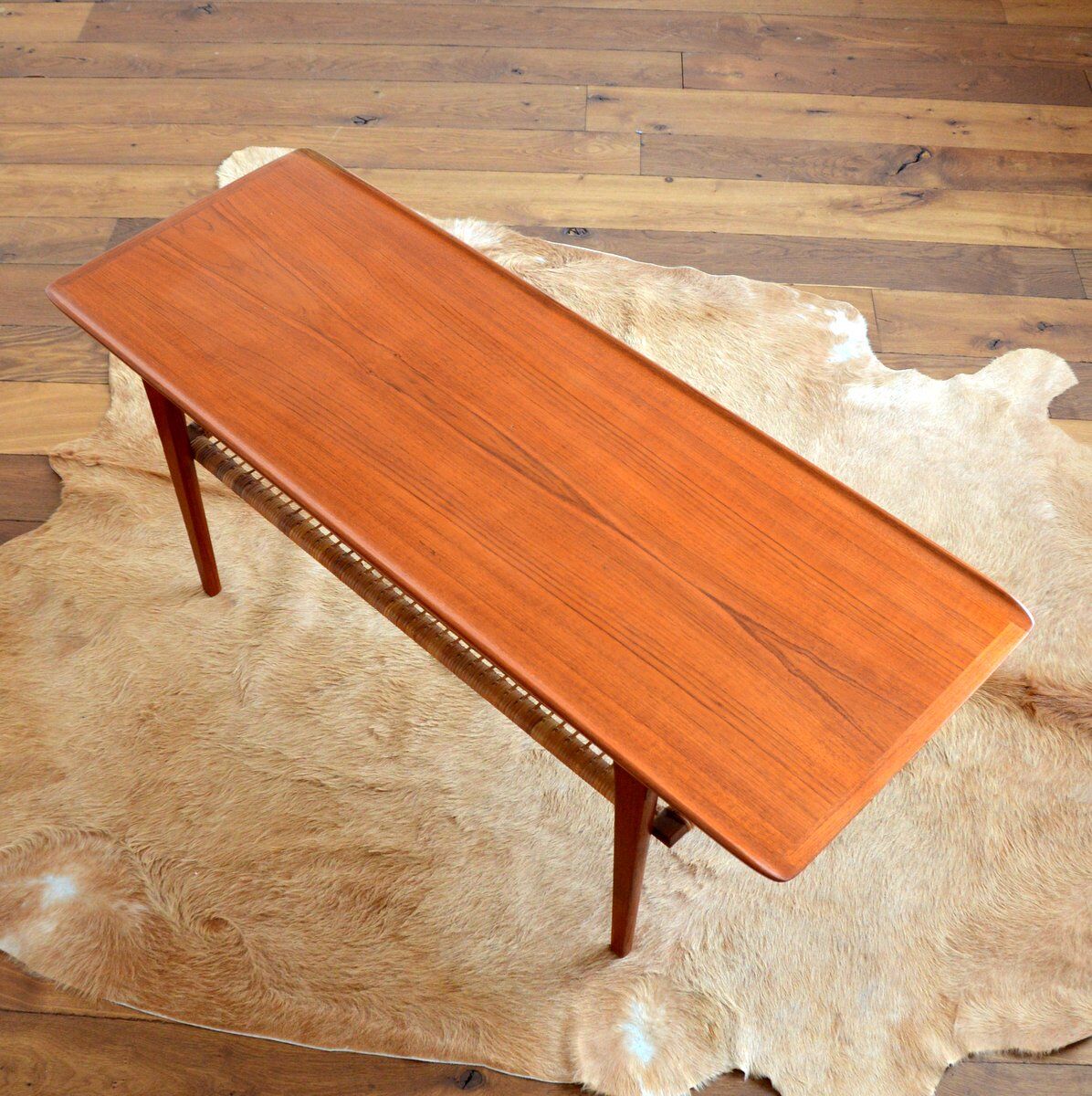 Coffee table double top Danish design teak and rattan 1960
