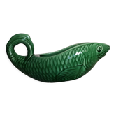 Saucière verte barbotine faïence Sarreguemines
