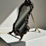 Art Deco style gilded bronze mirror with beveled glass H40cm
