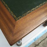 Mahogany coffee table, green leather, bronze Empire style