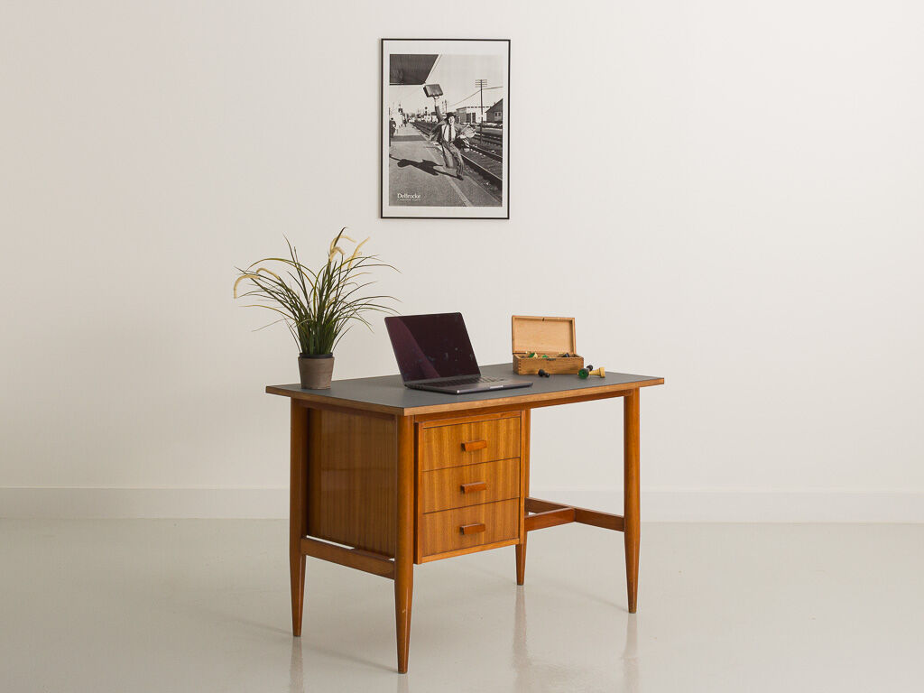 Fully restored Scandinavian desk with grey laminate top