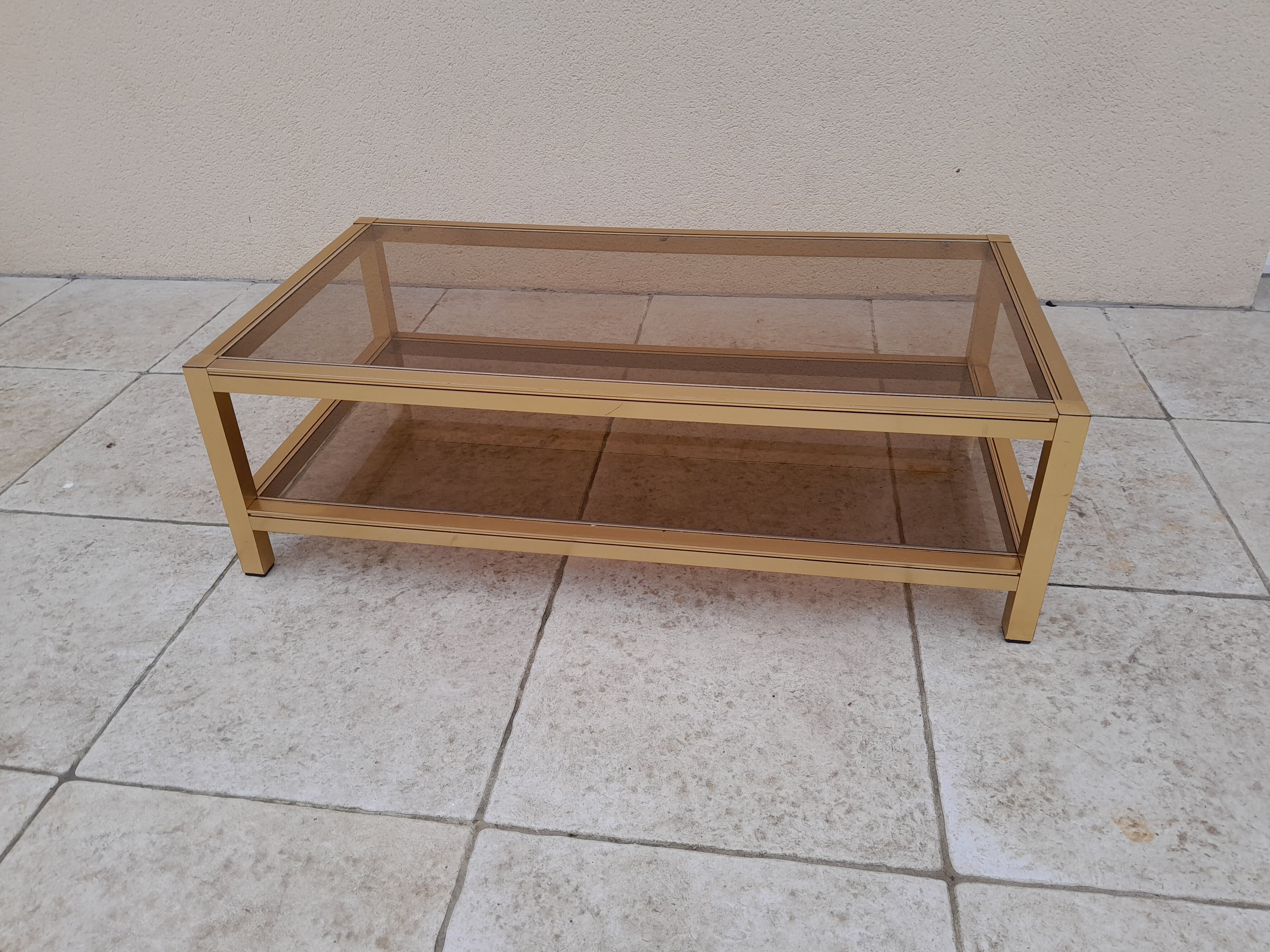 Table basse rectangulaire dorée année 70