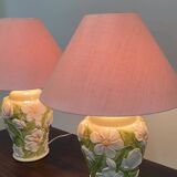 Pair of large vintage ceramic table lamps with 3D floral design, 1970s