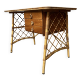 wood and rattan desk Louis Sognot