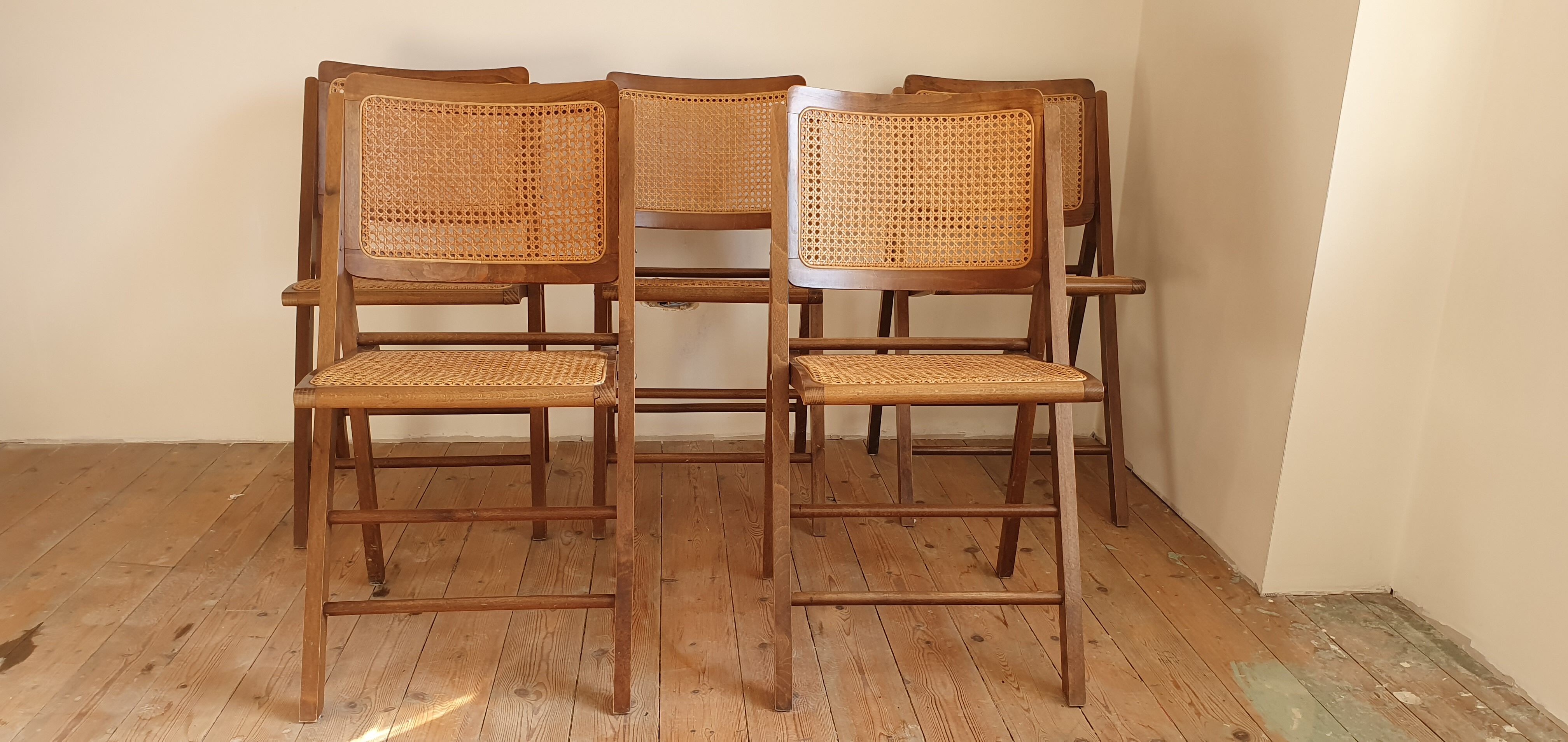 Set of 5 foldable cannate chairs (50s-60s)