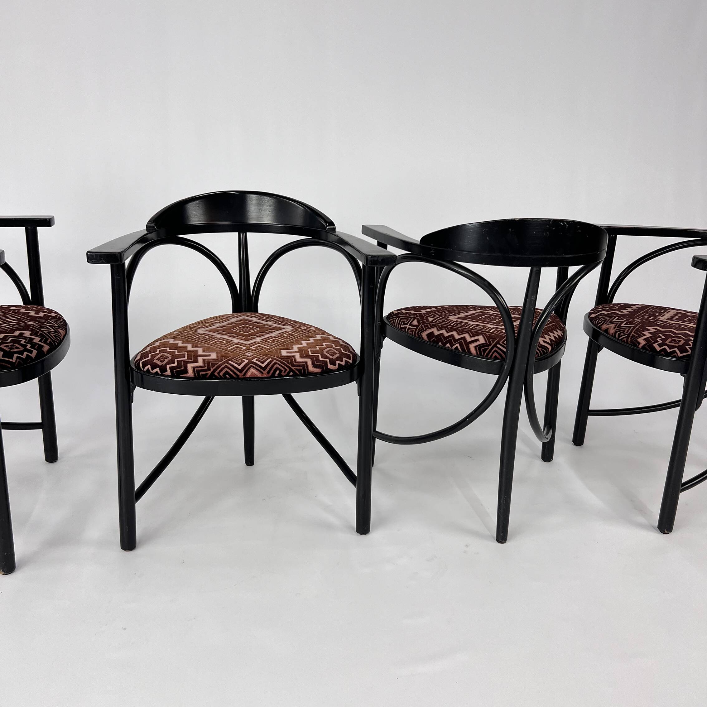 Set of 4 Black Lacquered Model 225 Thonet Armchairs, 1980s