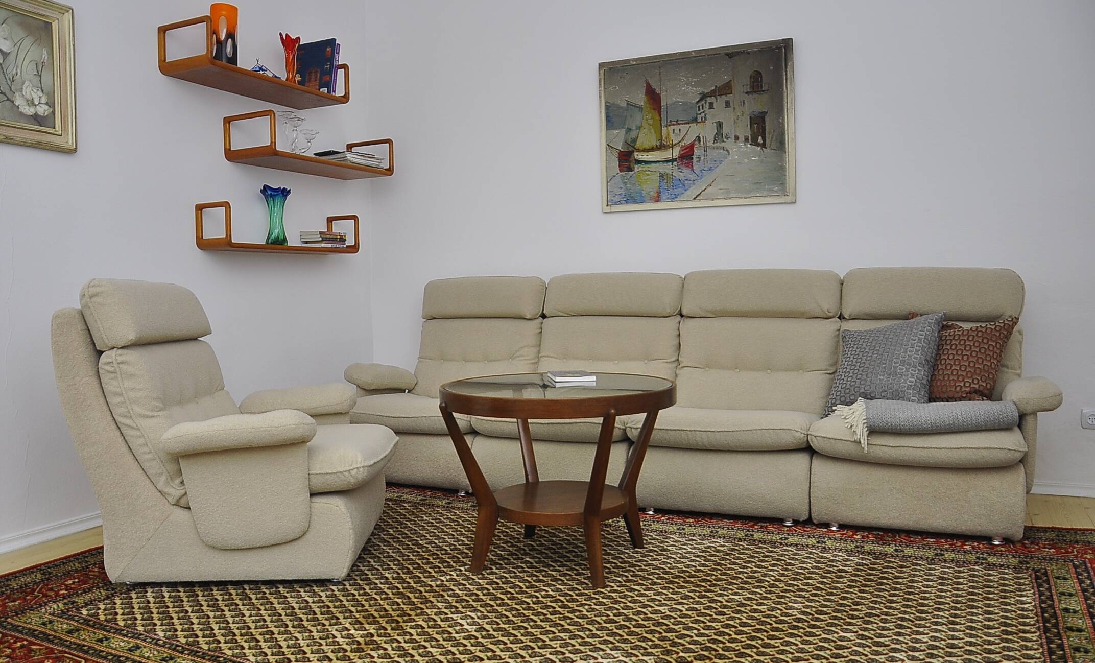 Canapé modulable boucle beige, 1970