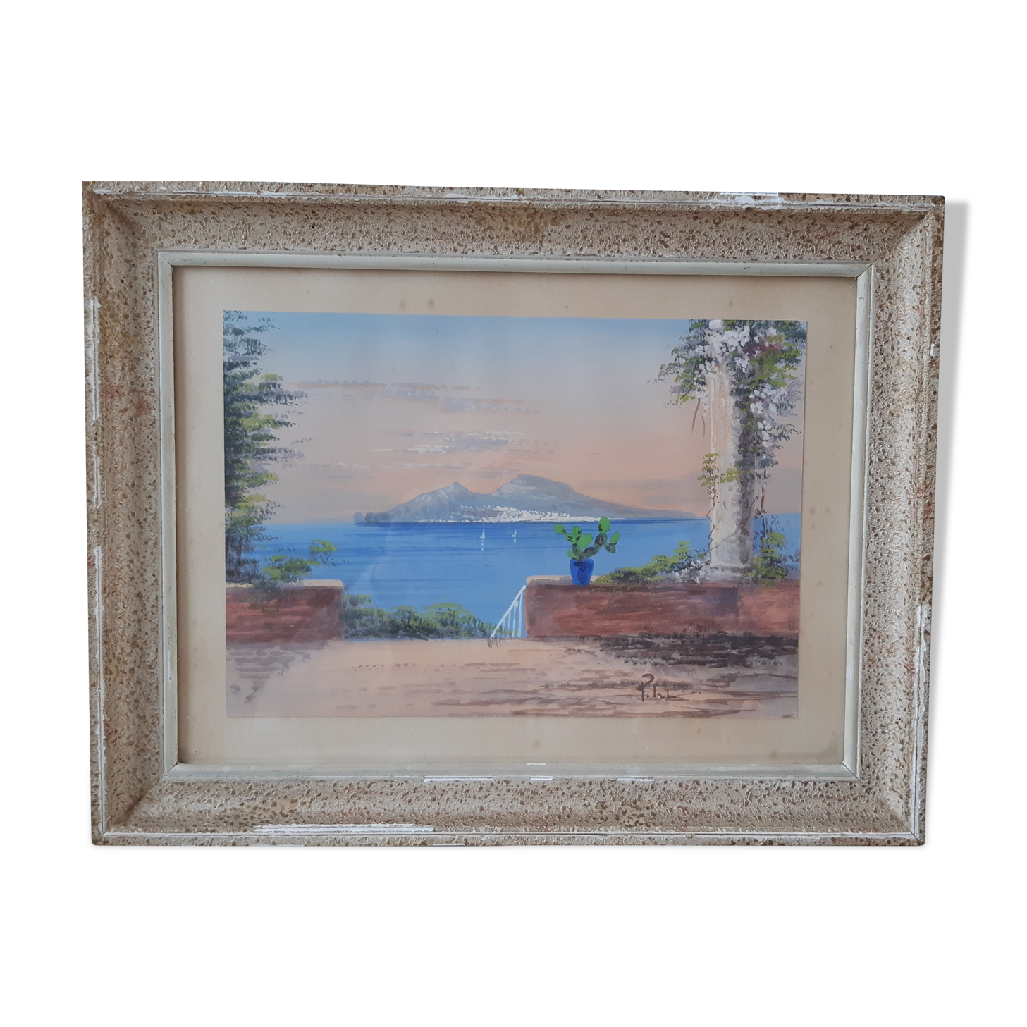 Vintage sunset watercolor painting