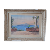 Vintage sunset watercolor painting
