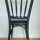 Set of 6 english green bistro chairs and black leatherette seat
