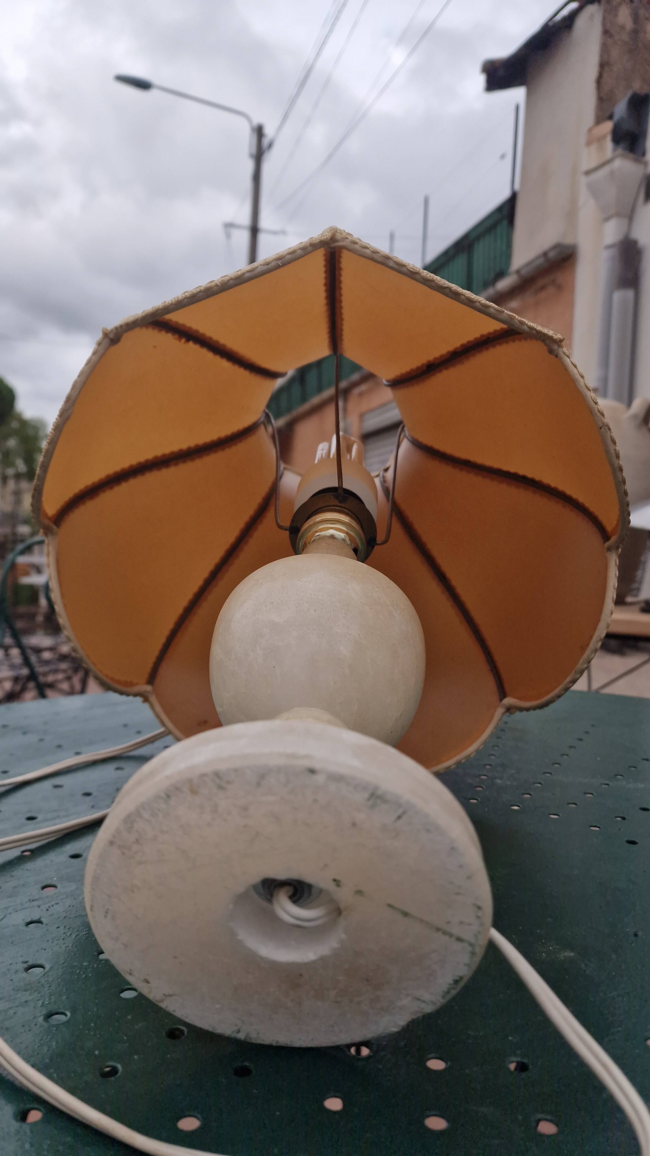 Vintage bedside lamp with scalloped shade