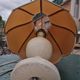 Vintage bedside lamp with scalloped shade