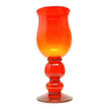 Modernism vase, orange glass, designed by J. Słuczan-Orkusz, Poland, 1970s