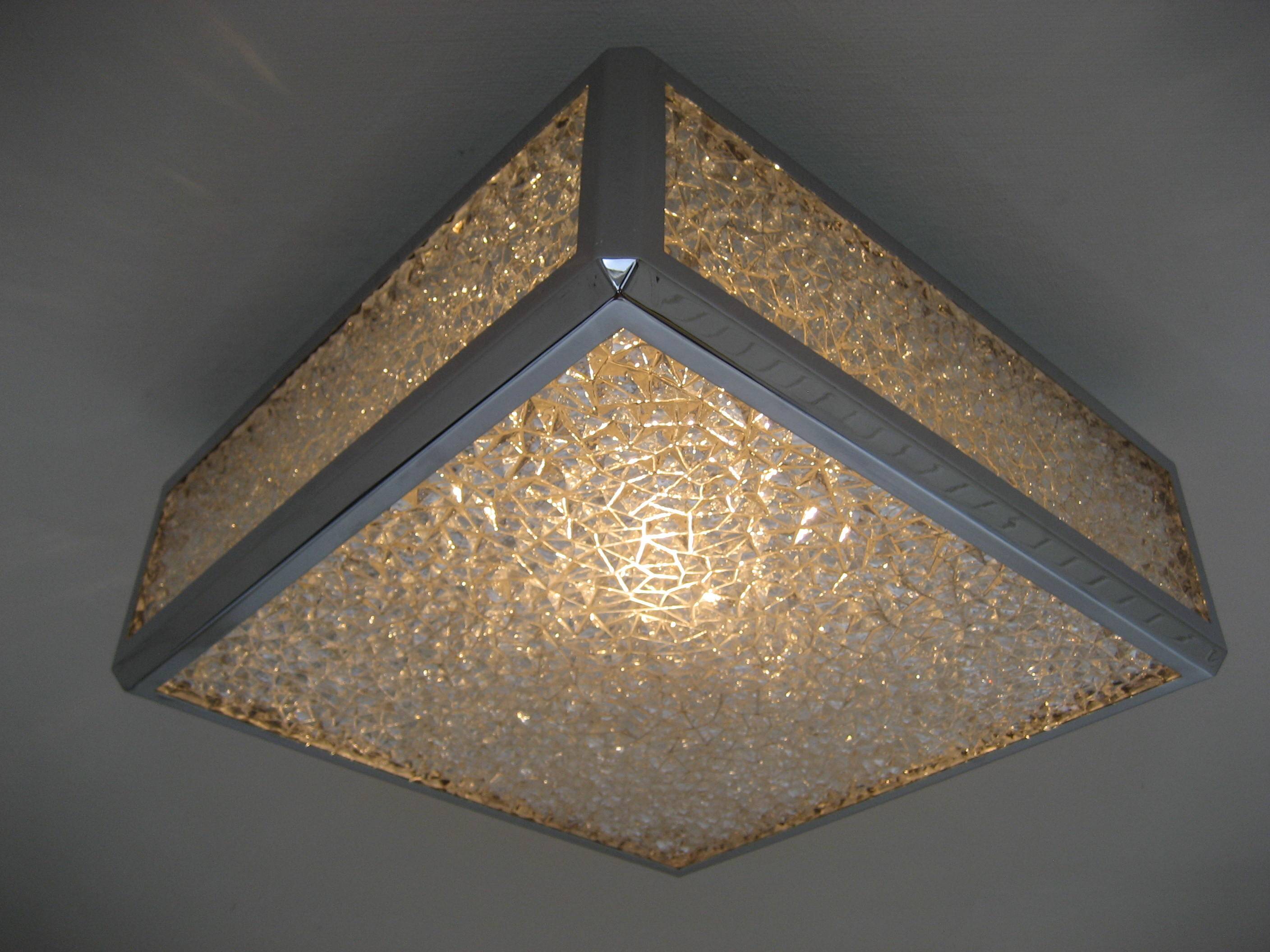 Vintage ceiling lamp with plastic sheets in chomed profiles 46x46 cm