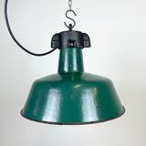Industrial Green Enamel Factory Lamp with Cast Iron Top, 1960s