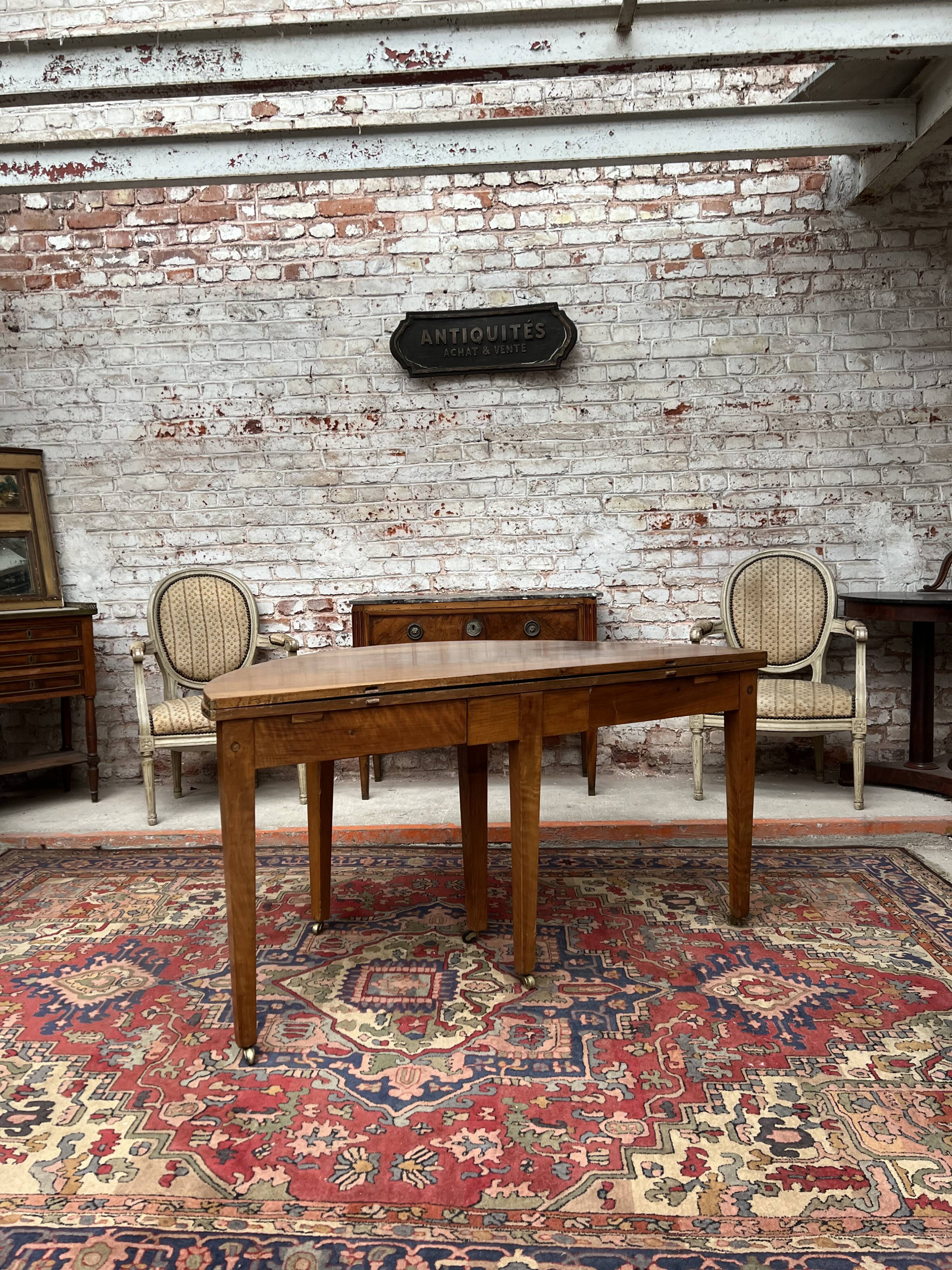 Oval table half moon walnut stamped period directoire xviii th century
