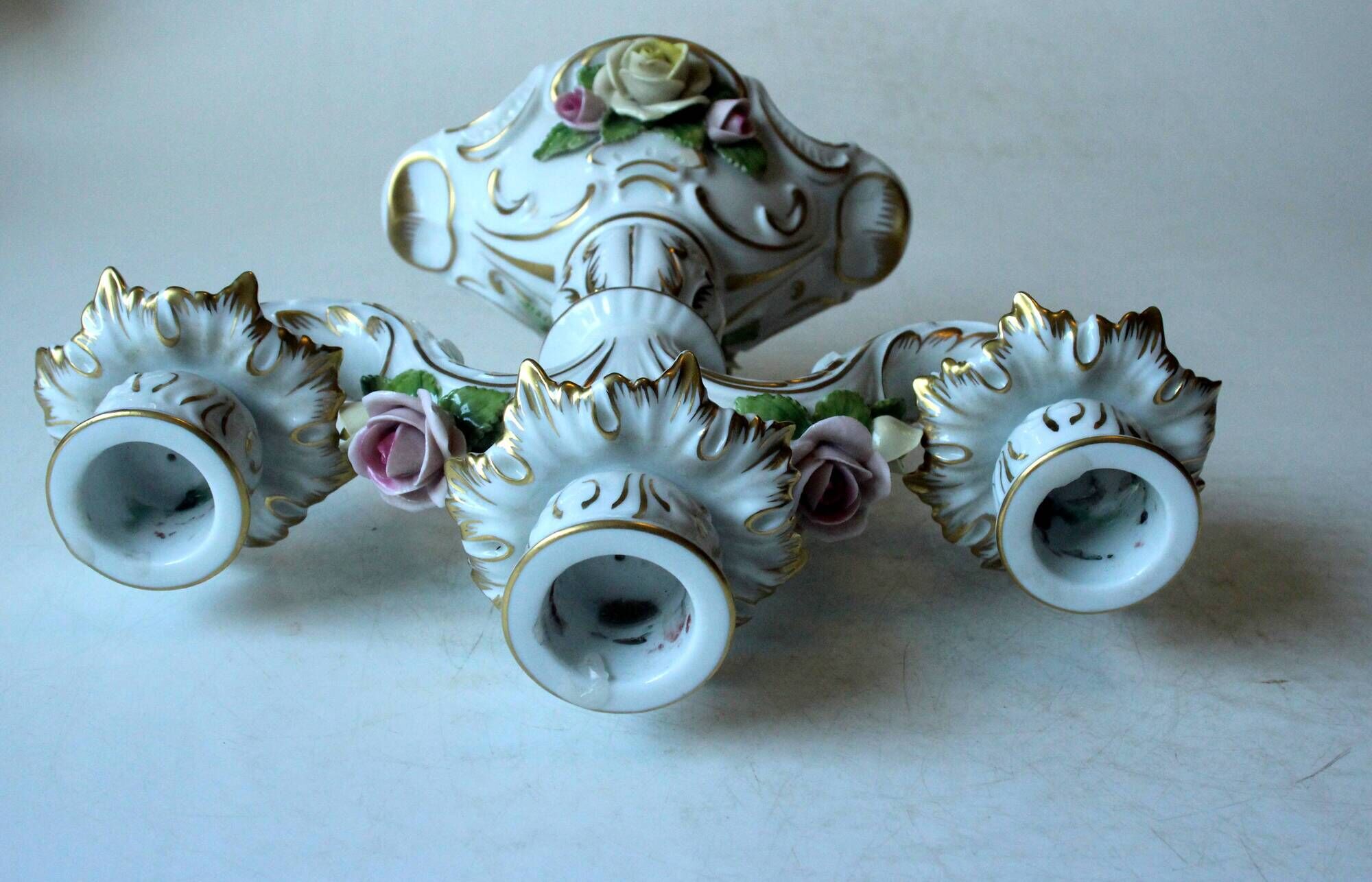 Porcelain candle holder from the 1960s, by AKKaiser, with 3 arms, vintage