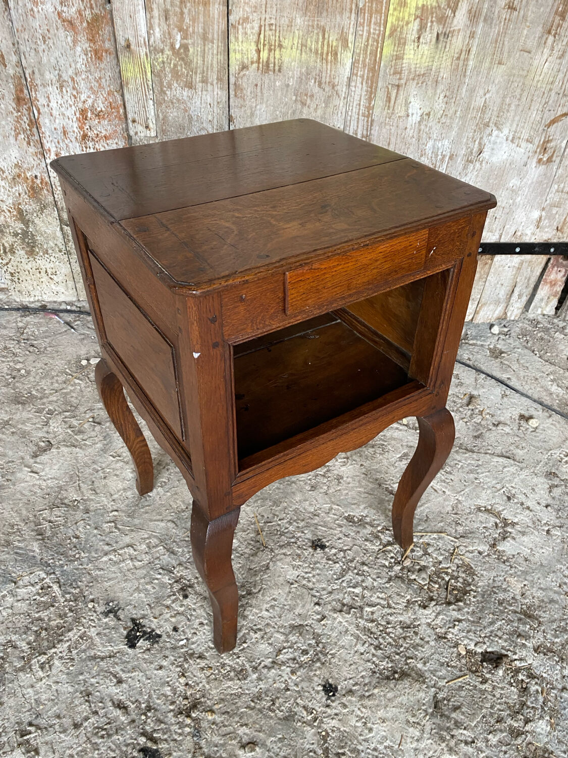 Louis XV Nightstand Table Wood Drawer + 19th Century Oak Vintage Case