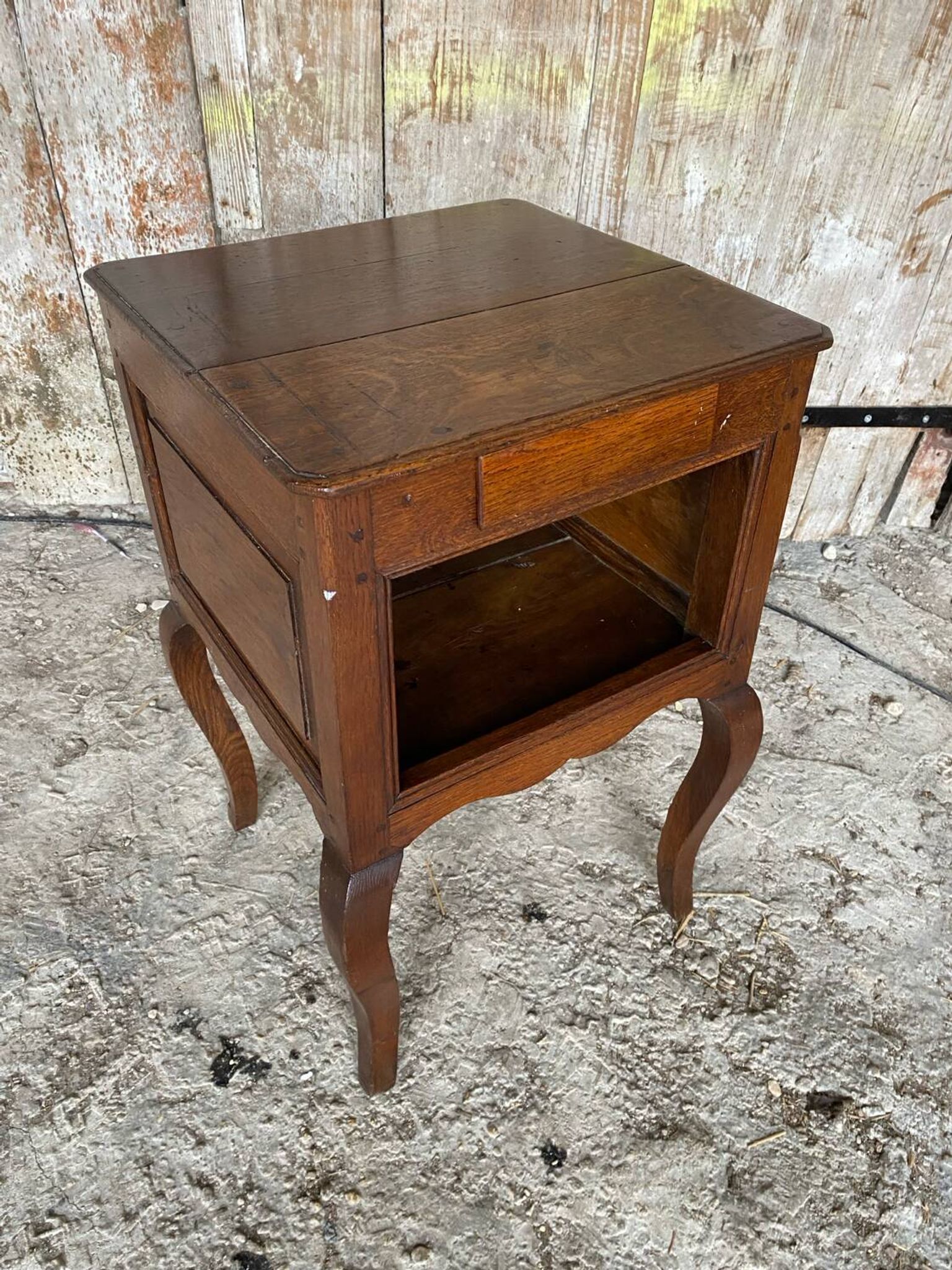 Louis XV Nightstand Table Wood Drawer + 19th Century Oak Vintage Case