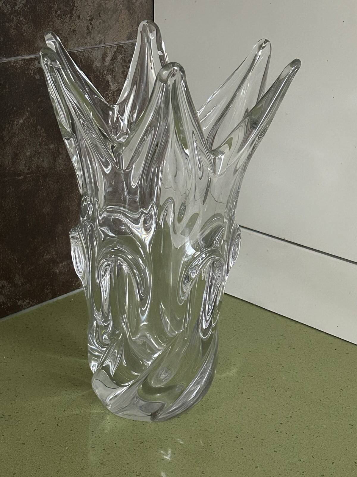 Old large giraffe vase with spikes, crystal, VANNES, Art Deco design, 35 cm.