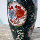 Asian vase in black ceramic with floral decoration