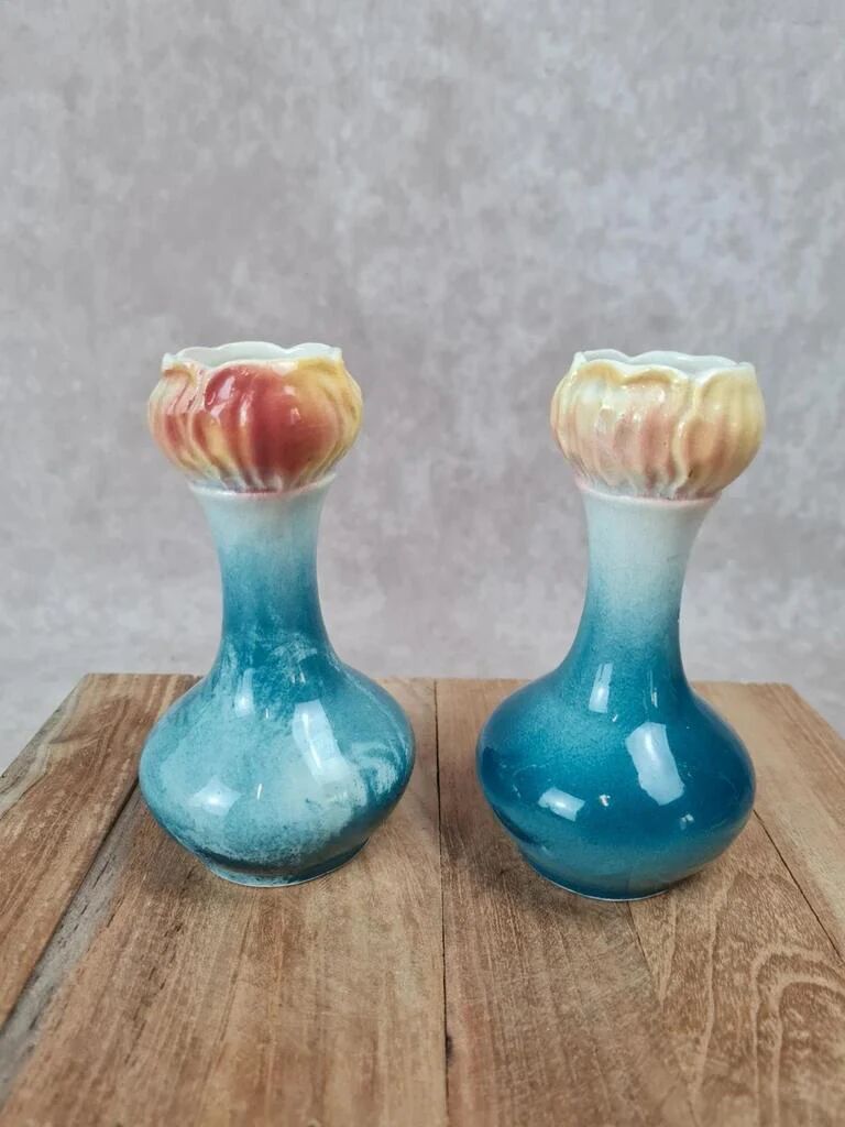 Pair of small antique bud vases numbered 396.
