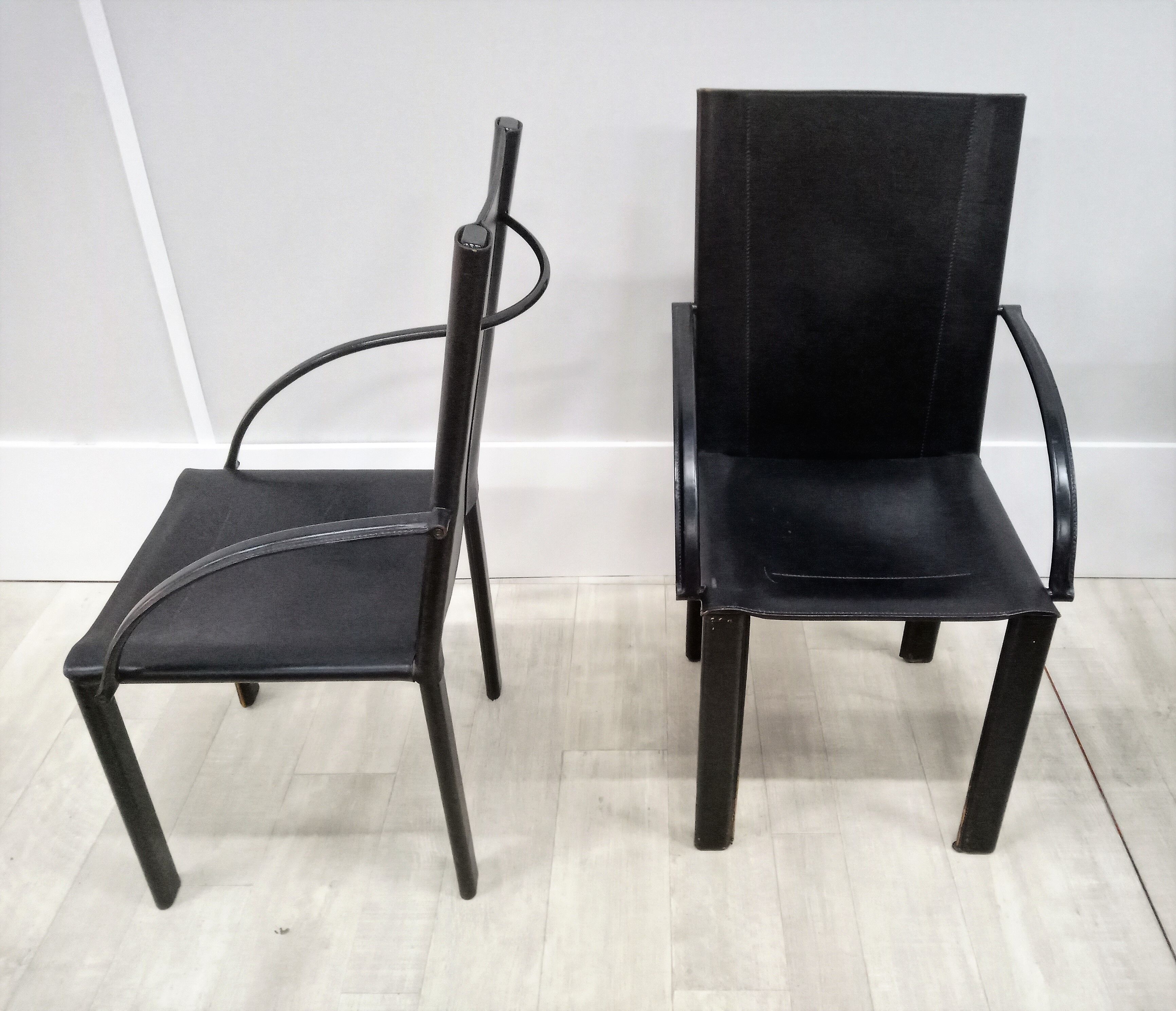 Black leather coral chairs by Matteo Grassi