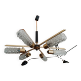 Arlus vintage brass and glass chandelier 6 lights