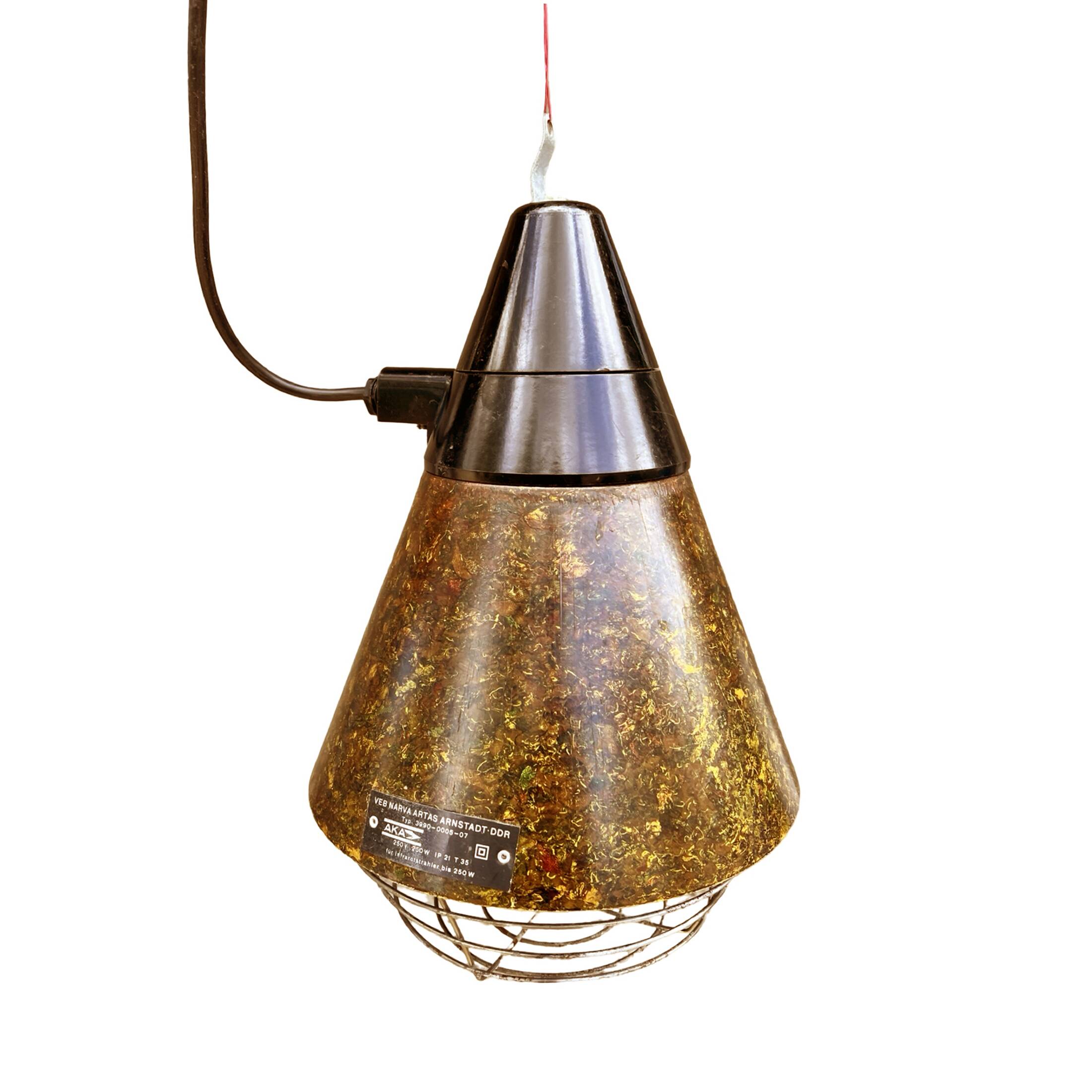 Industrial hanging lamp, heating, Narva Leuchen, Germany, 1970s.