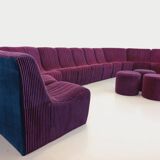 Vintage Snake modular sofa composed of 11 armchair modules and 3 velvet fabric poufs