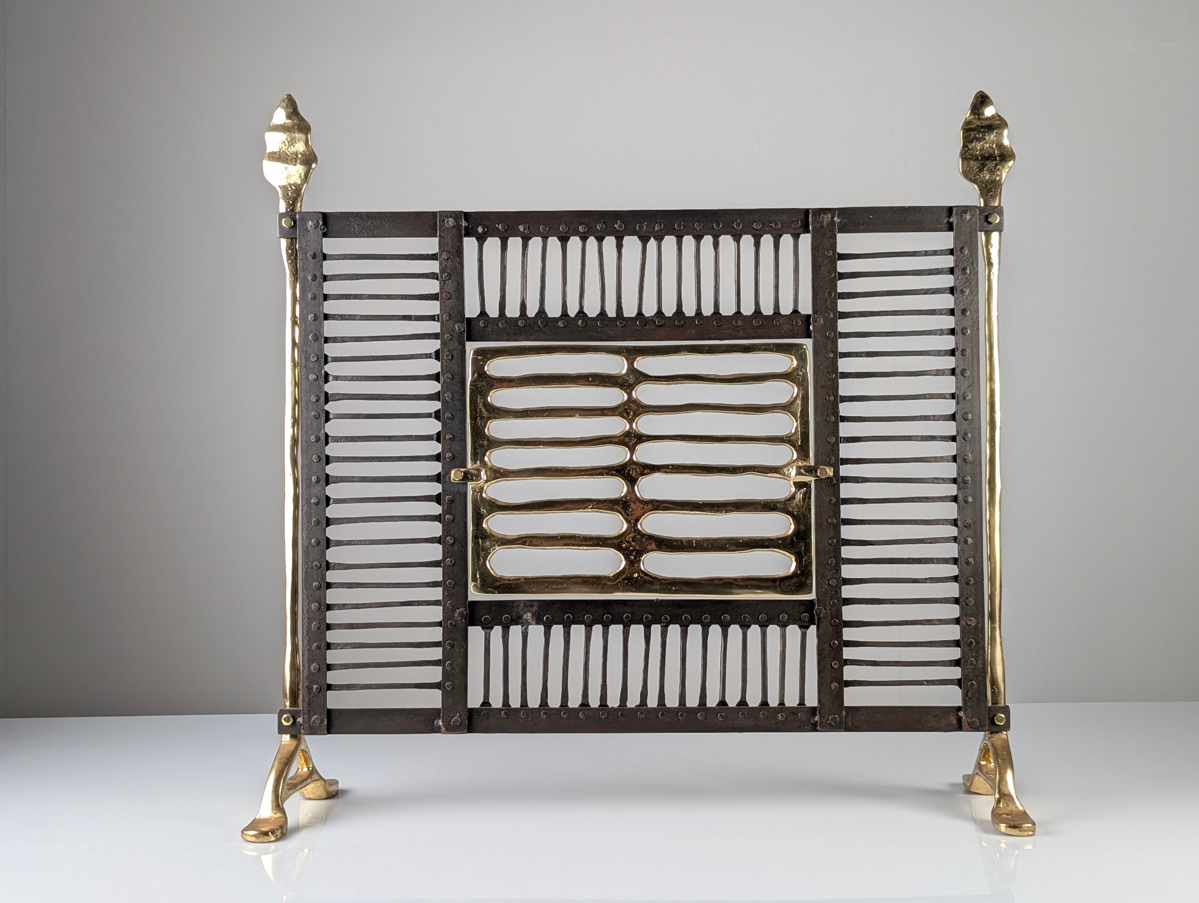 Brass and wrought iron fireplace screen by David Marshall, Spain, 1970s