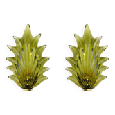 Paire d'appliques murales Barovier & Toso style moderne italien en verre de Murano à motif de feuilles