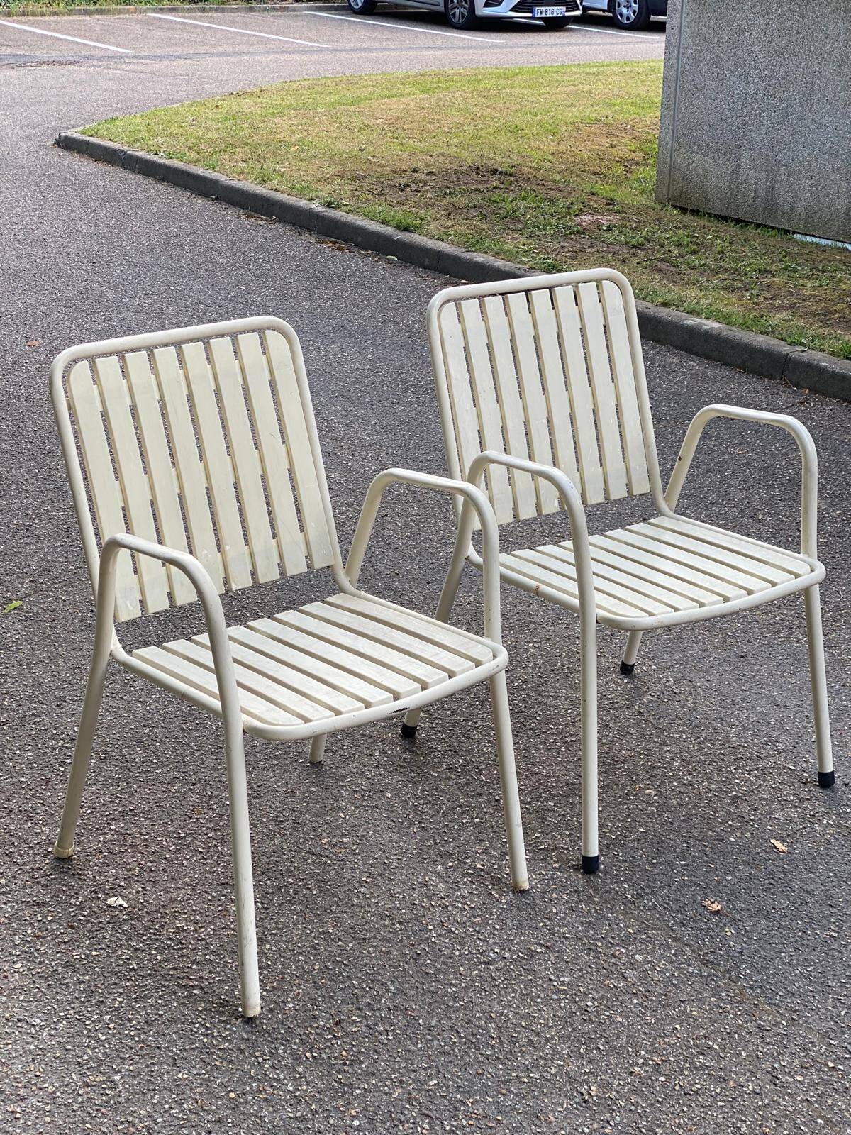 2 white emu rio garden armchairs with armrests