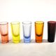 Set of 5 Art Deco 1920s shooter glasses in coloured and uranium glass - ouraline.
