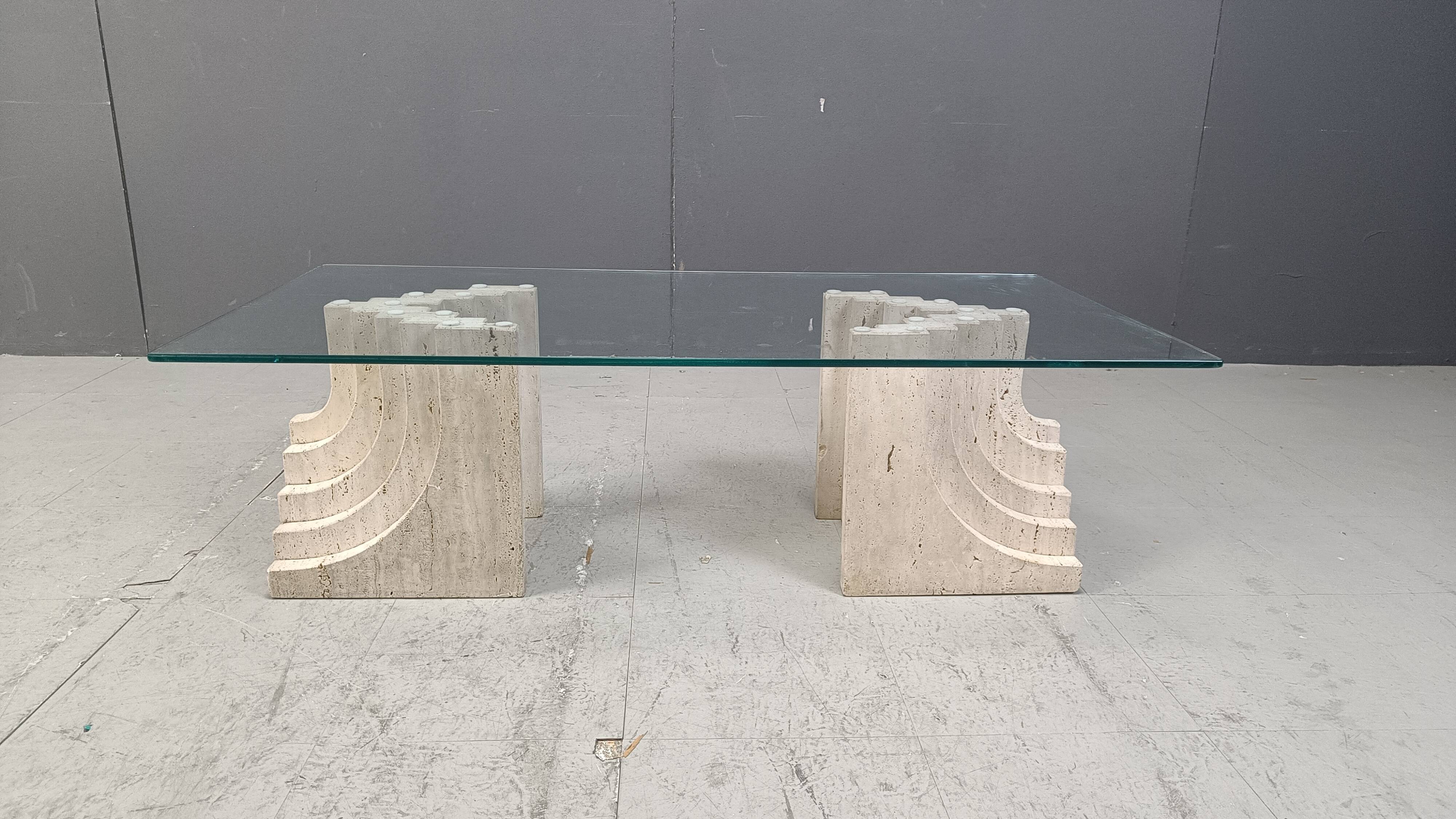 Vintage travertine coffee table Italy , 1970s