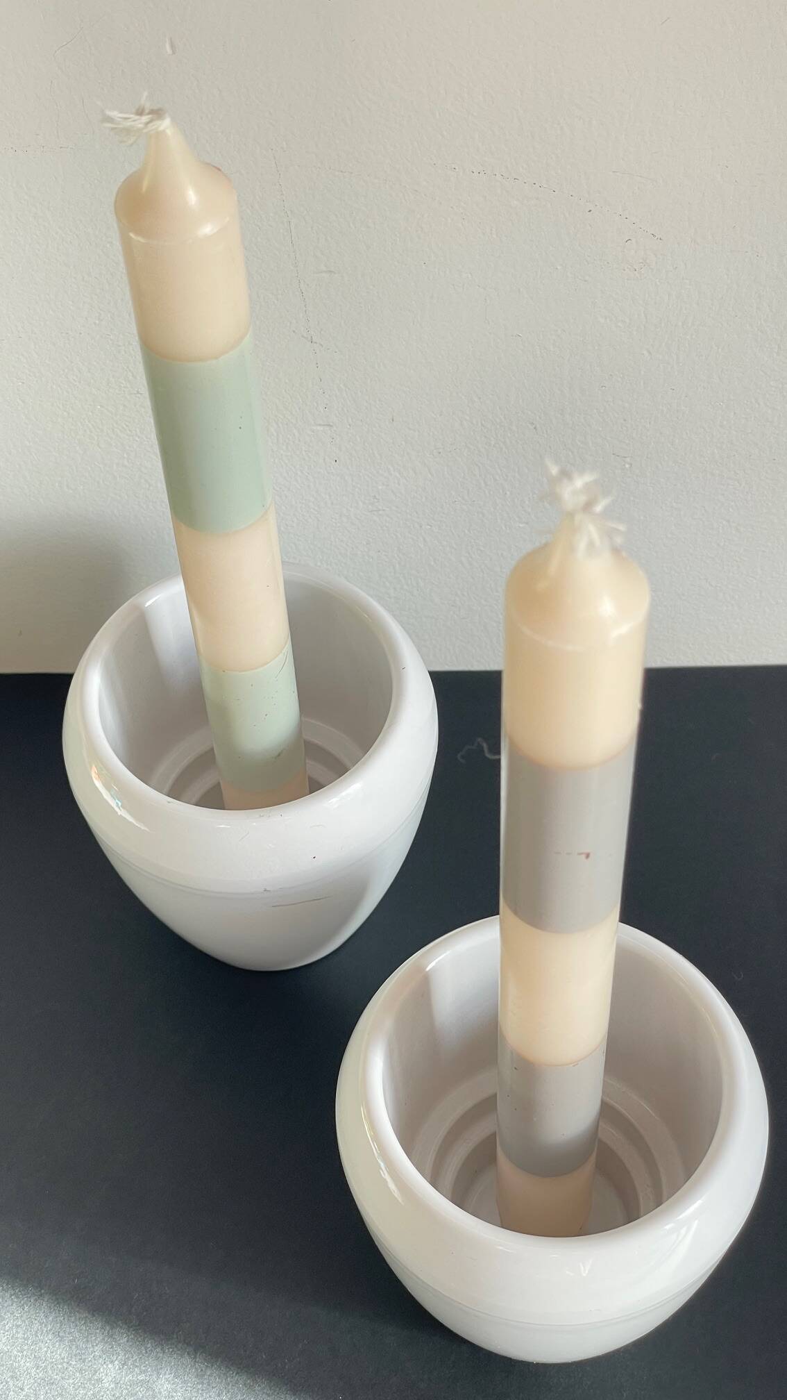 Pair of White Ceramic Candle Holders