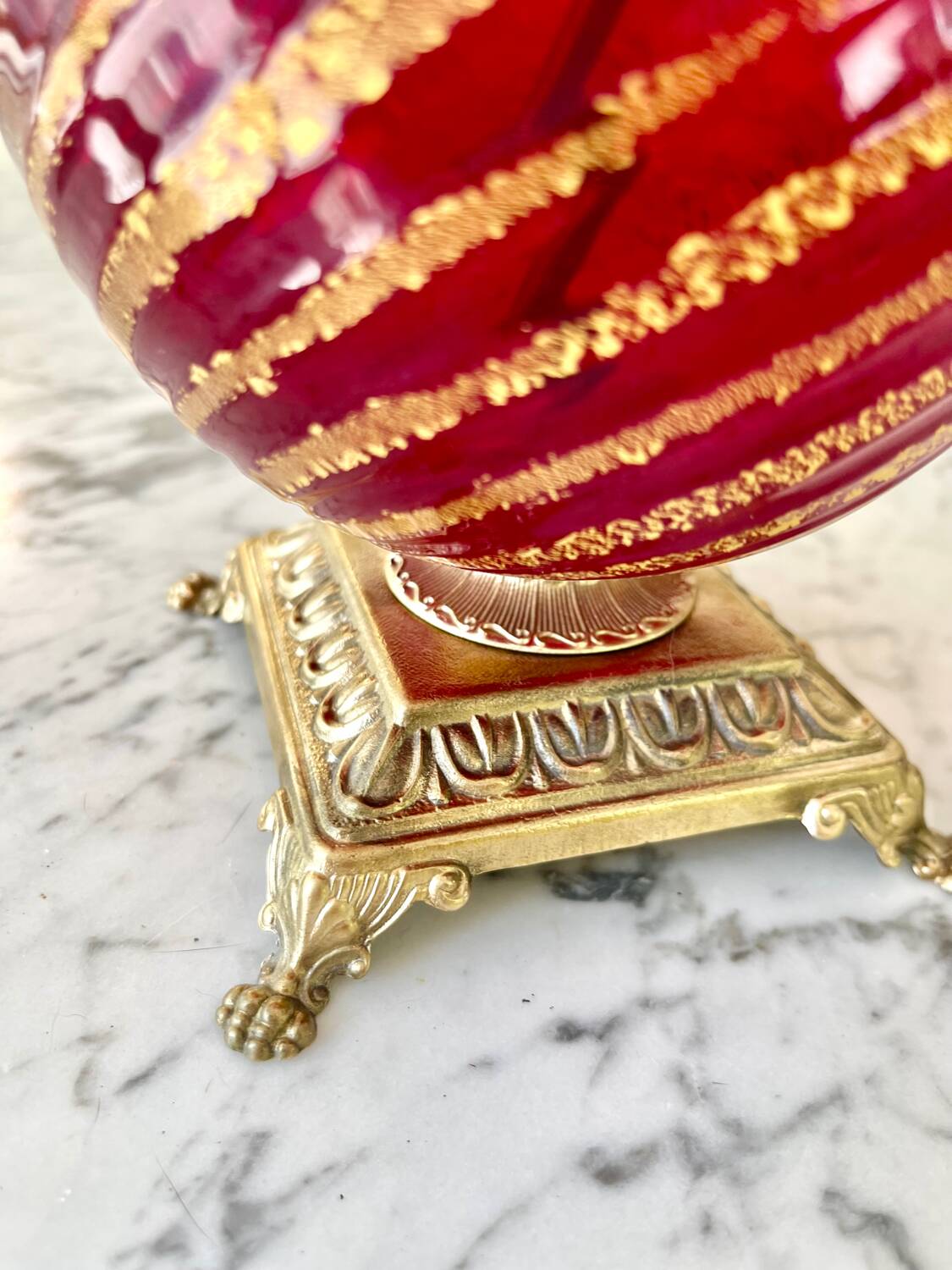 Murano glass table lamp in Ruby color, Rigadin, Italy 1950