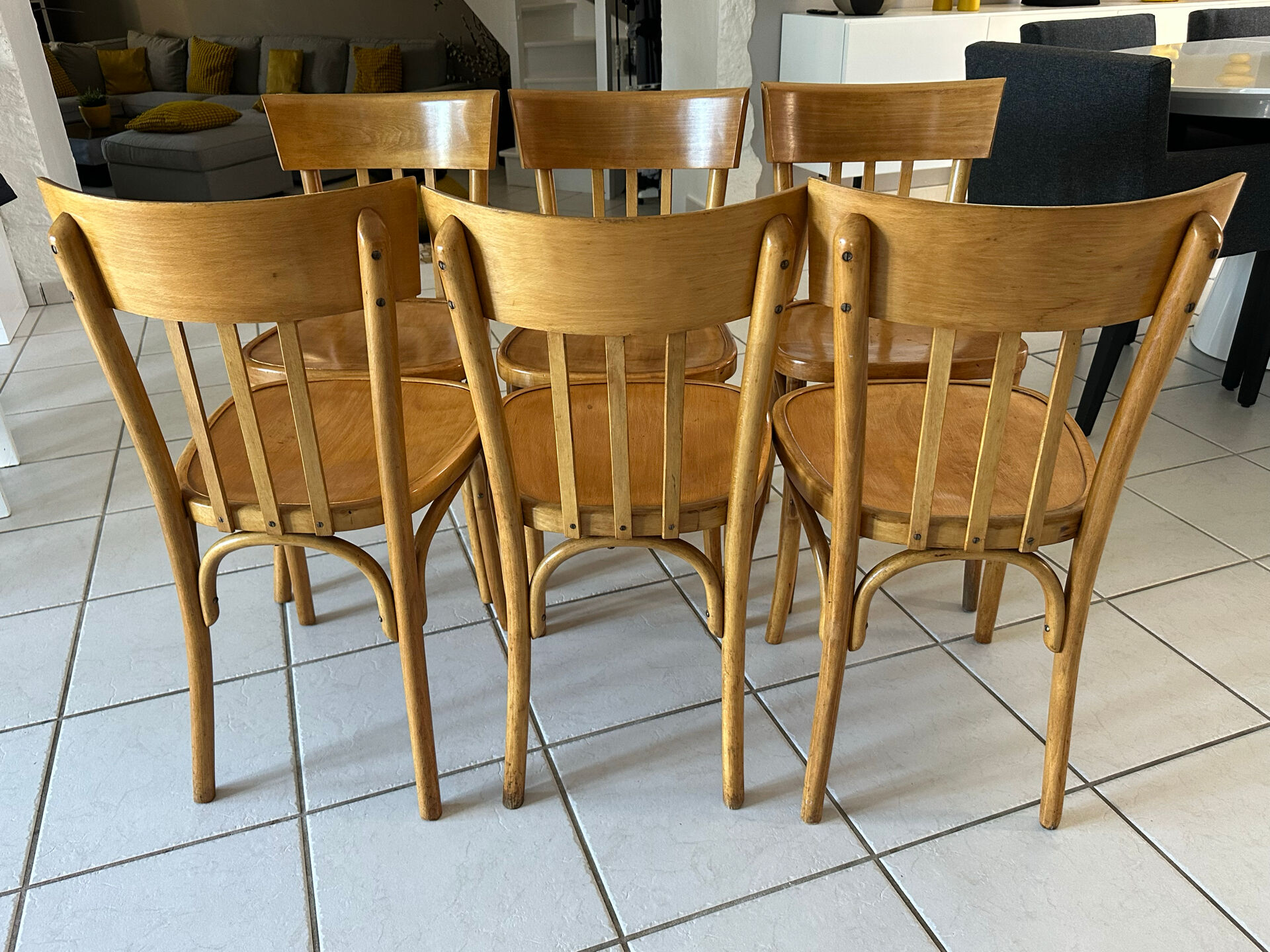 Set of 6 vintage SNCF bistro chairs from the 1960s.