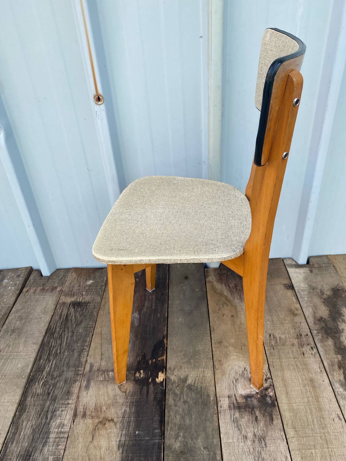 Antique Scandinavian Wooden Chair + Vintage Grey Vinyl Seat & Backrest