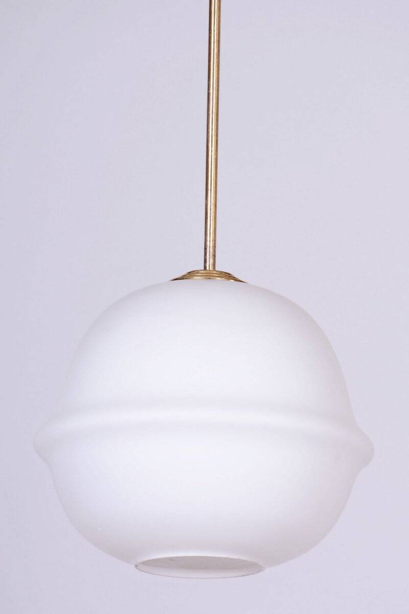 Mid-Century Modern Pendant Light in Brass and Opaline Glass from Kamenický Šenov, 1960s