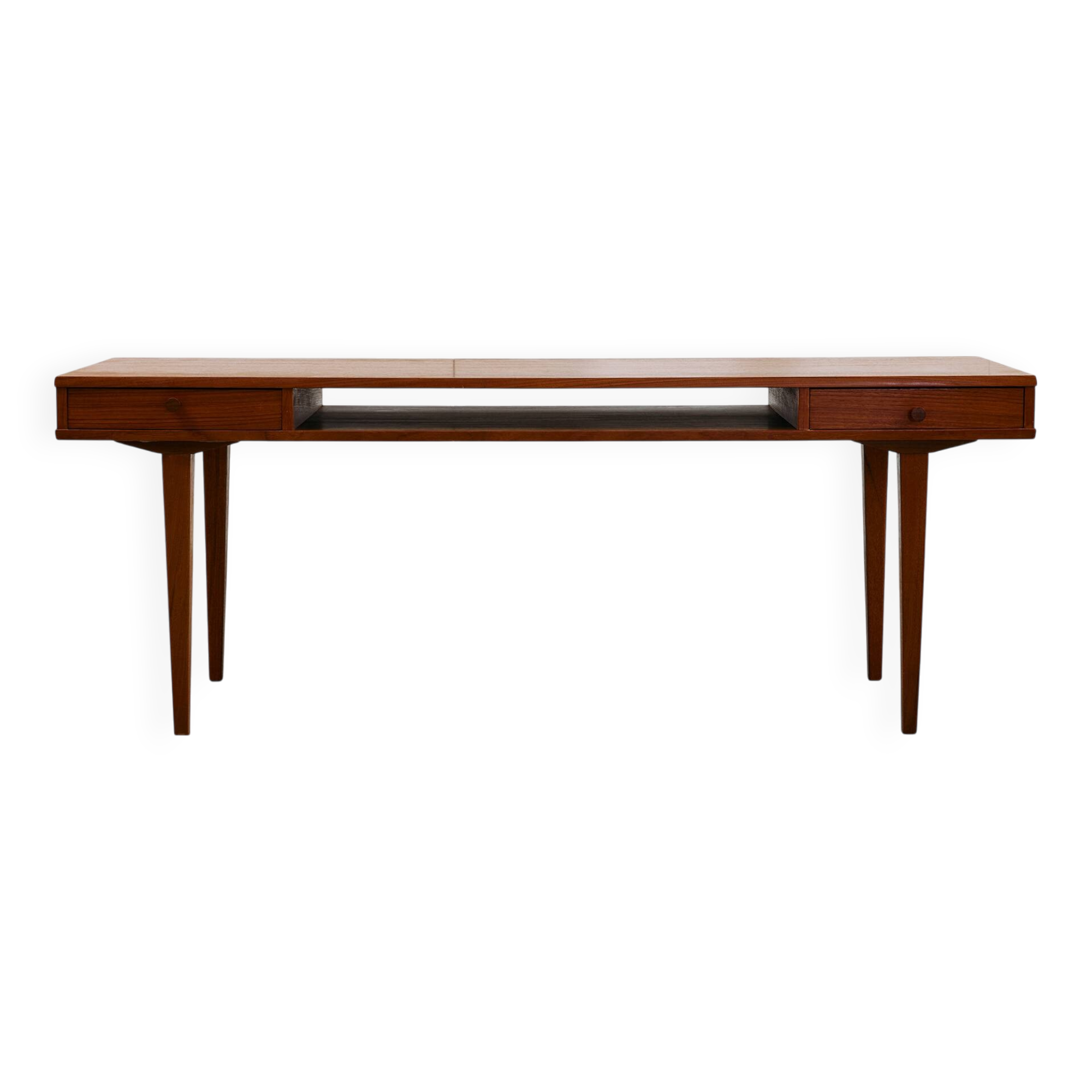 1950s Danish Teak Coffee Table with Drawers and Pull-Out Tray