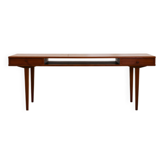 Table basse danoise en teck des années 1950 avec tiroirs et plateau coulissant