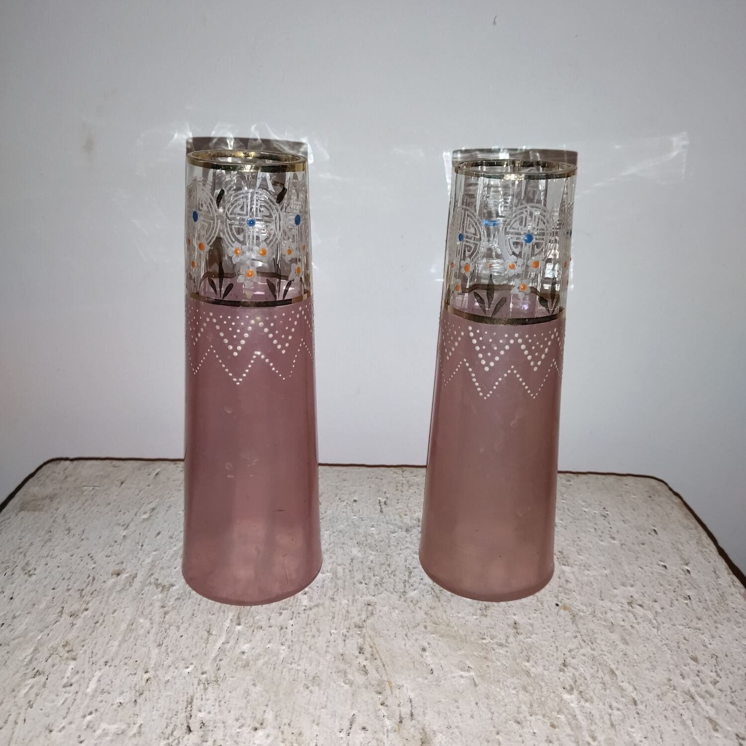 Pair of enamelled glass vases