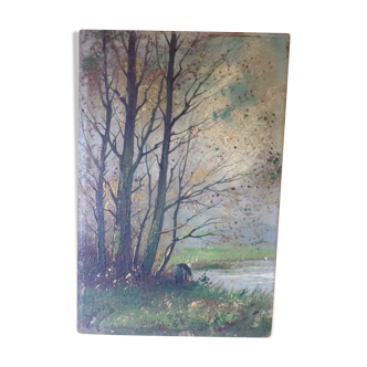 Landscape oil on panel 1900