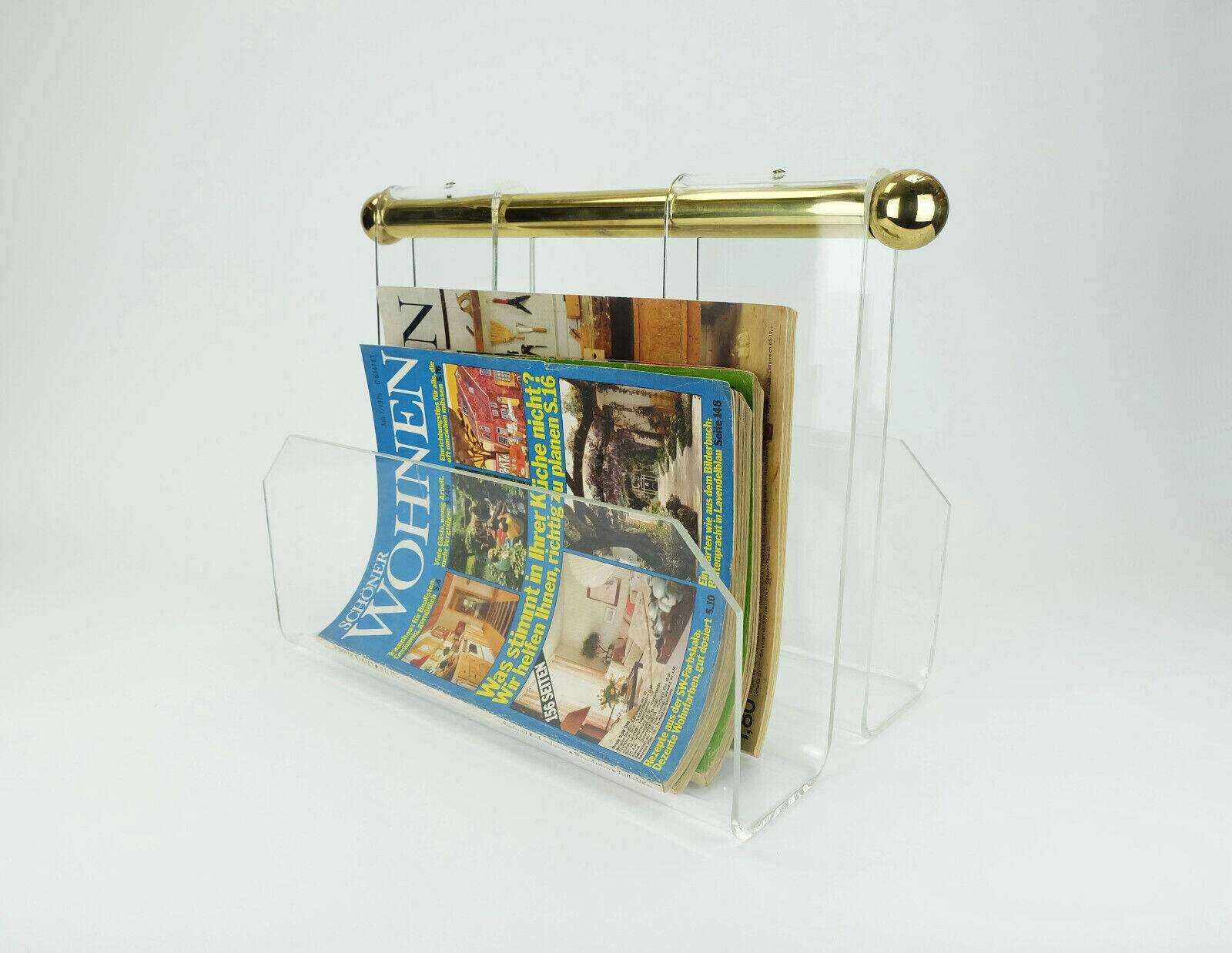 Transparent lucite acrylic magazine rack 1970s 1980s space age