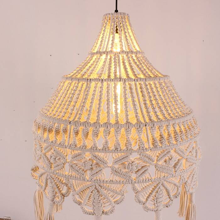 Macrame Pendant Light,Bohemian Hanging Lamp, Wicker Lamp,Light Fixture